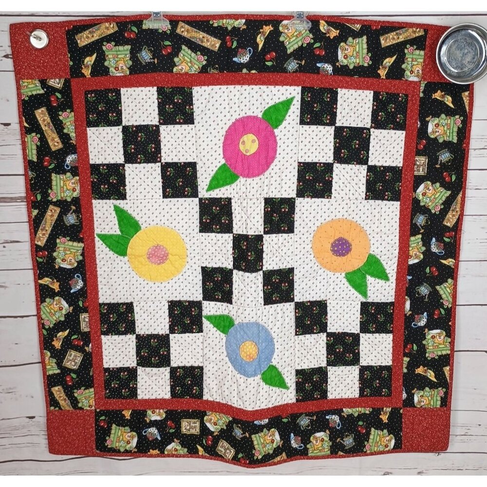 Home Sweet Home Multi Print Black‎ White 34 x 34 Handmade Quilt